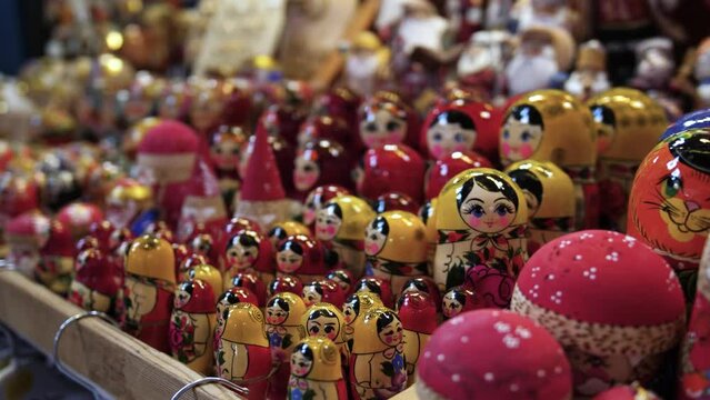 Matryoshka Dolls And Other Souvenirs Display Of Shop. - close up