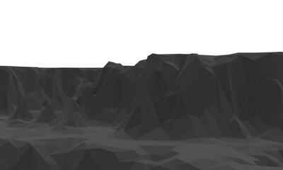 3D render black stone mountain. Rock terrain.