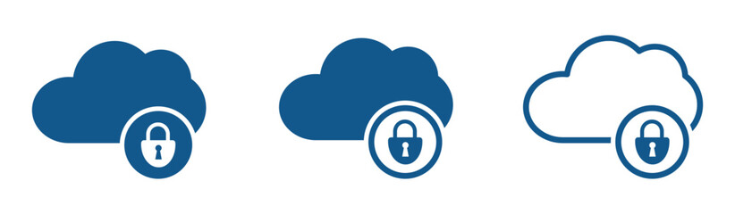 Secured Cloud Technology Vector Icons. Cloud and padlock. Protected cloud computing service concepts