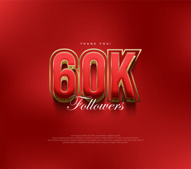 Thank you 60k followers greetings, bold and strong red design for social media posts.
