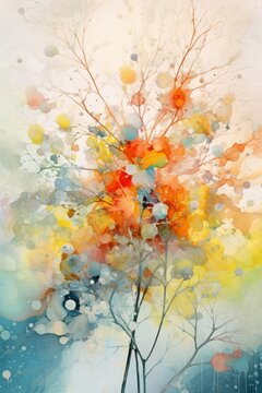 Digital illustration of flowers and colorful shapes done in an abstract expressionism style, concept art, abstraction, floral themed, design asset, generative ai
