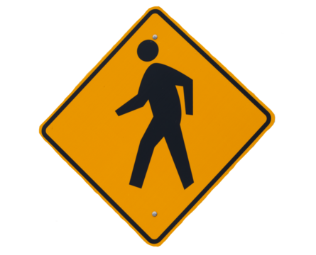 An isolated pedestrian street sign with a human figure walking