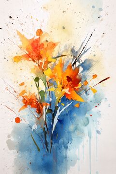 Digital illustration of flowers and colorful shapes done in an abstract expressionism style, concept art, abstraction, floral themed, design asset, generative ai
