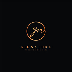 Y, N, YN Initial letter handwritten and signature vector logo. Business template in round shape line art - obrazy, fototapety, plakaty