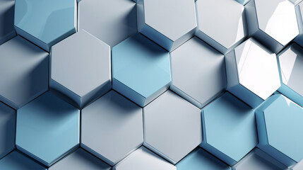 Abstract metallic hexagon background in gray and blue. Generative ai illustration