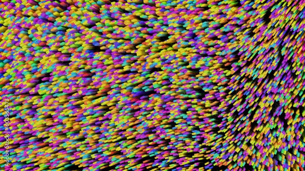 Poster abstract colorful background moving rainbow shapes. looped animation. 3d render