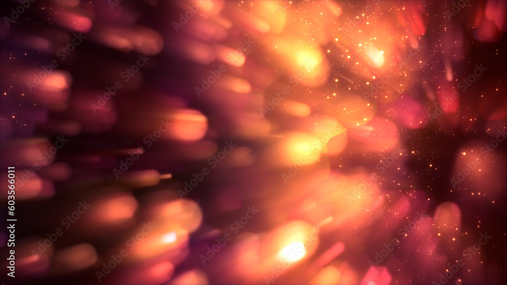 Poster dark orange bokeh scintillant gentle lines background - abstract 3D rendering