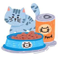 cute cartoon image eating cat food