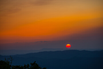 Hazy sunset in the Appalachian Mountains
