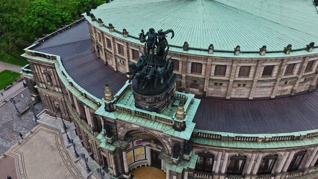 Drone shot of The Semperoper Dresden . It is the opera house of the S&auml;chsische Staatsoper Dresden (Saxon State Opera) and the concert hall of the Staatskapelle Dresden (Saxon State Orchestra)