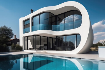 Obraz na płótnie Canvas Luxury modern residence building - family villa with a futuristic design, exterior, generative AI