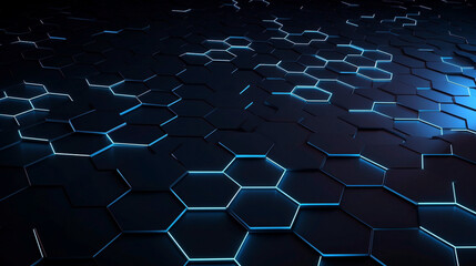 Abstract futuristic background with hexagons in blue light. Generative ai technology background
