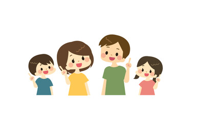 Obraz na płótnie Canvas 笑顔で人差し指をたてている家族のイラスト
