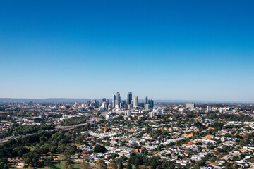 Aerial view of the Perth skyline from the northern side of the city.
