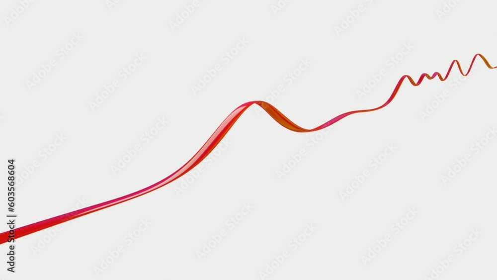 Poster red glossy ribbon meanders on a white background. 3d render looped animation