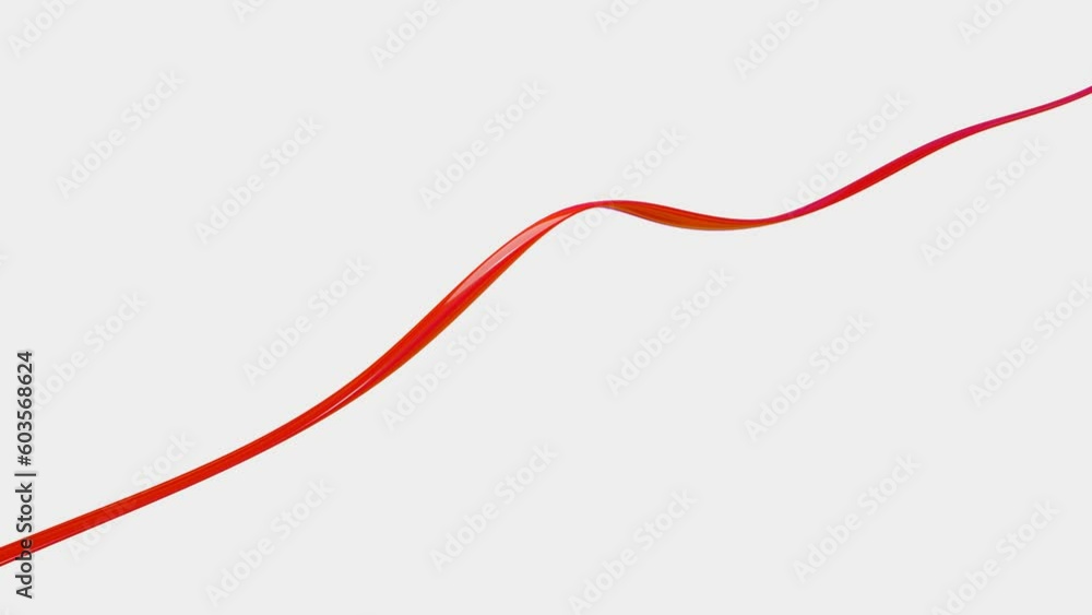 Poster red glossy ribbon meanders on a white background. 3d render looped animation