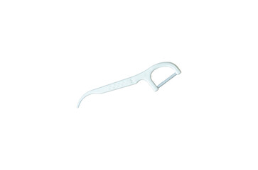 Plastic white dental toothpick with dental floss on transparent background