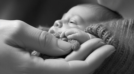 Generative AI image of a mother holding her baby in her hands giving warmth, love and comfort