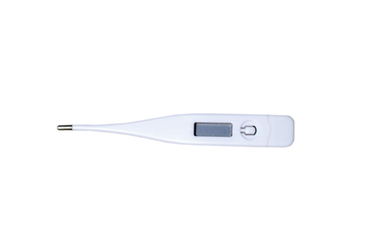 Electronic modern thermometer on transparent background. Fever diagnostic and healthcare concept