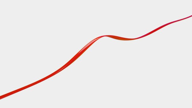 red glossy ribbon meanders on a white background. 3d render looped animation