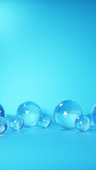 水色背景に球体の透明ガラス。（縦長）