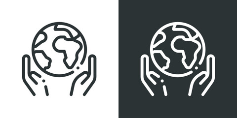 Globe in hand. Icon for design. Hand with earth
