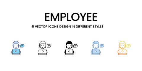Employee Icon Design in Five style with Editable Stroke. Line, Solid, Flat Line, Duo Tone Color, and Color Gradient Line. Suitable for Web Page, Mobile App, UI, UX and GUI design.