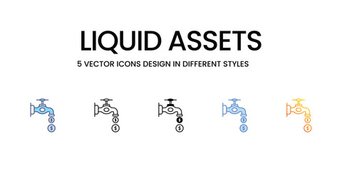 Liquid Assets Icon Design in Five style with Editable Stroke. Line, Solid, Flat Line, Duo Tone Color, and Color Gradient Line. Suitable for Web Page, Mobile App, UI, UX and GUI design.