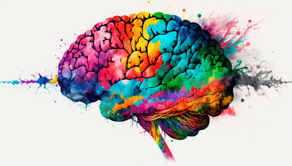 colorful brain, illustration of a brain with the colors of the lgtb flag, image created with ai
