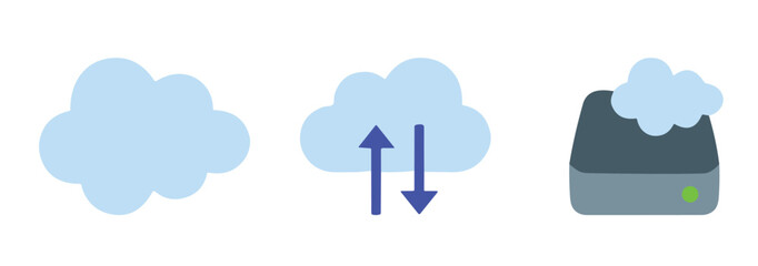 simple and flat vector icons for cloud, online file transfer and cloud backup