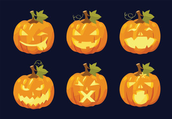 set of Halloween vector art of a pumping with face .different emotions