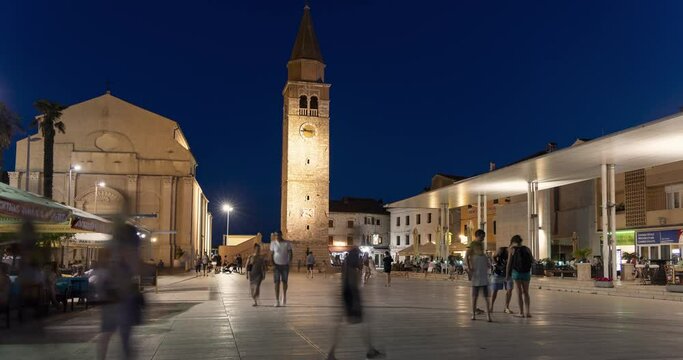 Timelapse of Umag town at evening, Croatia
