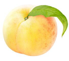 Pink Peach with leaf on White background with clipping path, Peach fruit on white background PNG File