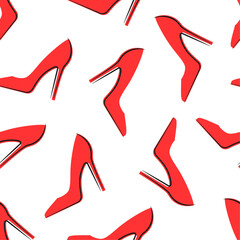 Women's red shoes. Vector seamless pattern. Best for textile, print, wrapping paper, package and festive decoration.