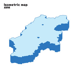 アイソメトリック、立体的な長野県の地図、県庁所在地、都道府県単位の地図のイラスト