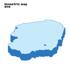 アイソメトリック、立体的な栃木県の地図、県庁所在地、都道府県単位の地図のイラスト