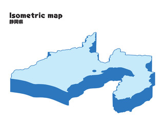 アイソメトリック、立体的な静岡県の地図、県庁所在地、都道府県単位の地図のイラスト