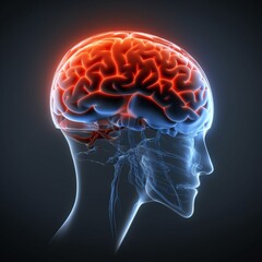 blue red medical pain head anatomy x-ray headache medicine brain. Generative AI.