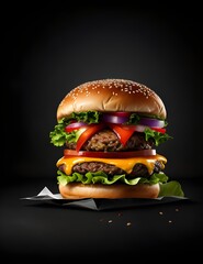 hamburger on black background WITH A.I