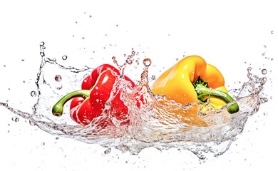 AI generative. Bell peppers splashing in the water