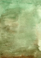 Brown green earthy tone. Abstract watercolor hand drawn background. Natural color grunge texture