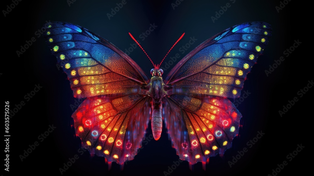 Aufkleber a butterfly with multiple pixels vivid color, generative ai