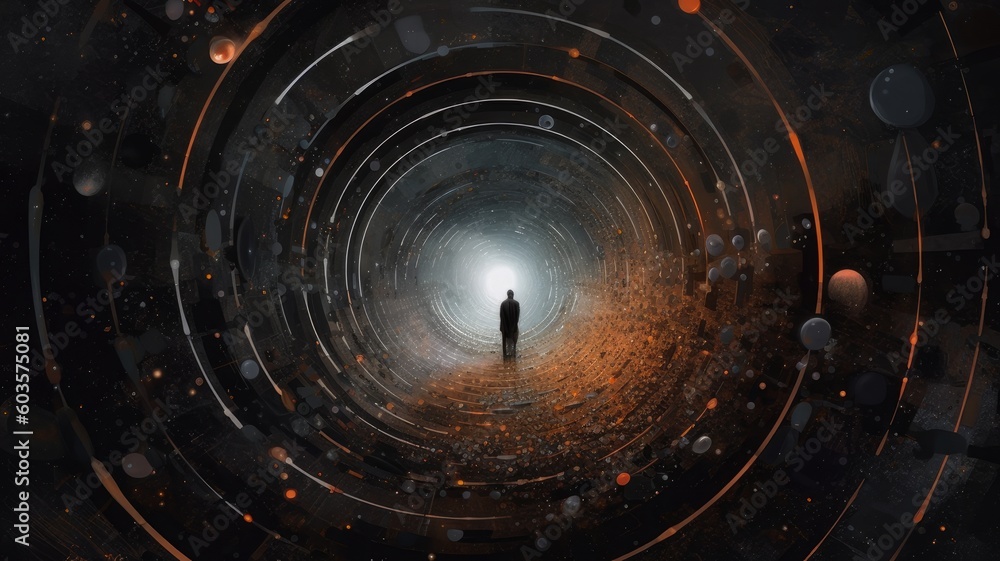 Aufkleber abstract circle in time circles in deep circle , generative ai