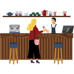 Woman customer pay in cafeteria for coffee vector