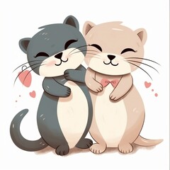 lovely cat couple (hug) 
generative AI