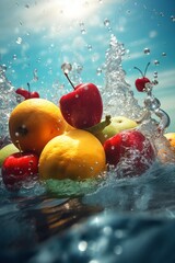Fototapeta na wymiar water market fresh food strawberry drop healthy fruit vitamin green background. Generative AI.