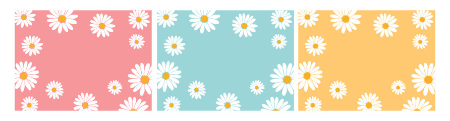 Set of daisy flower buds on pastel background with blank mockup copy space. Flat lay, top view brand, blog, website, social media template	