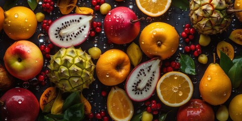 fresh healthy strawberry vitamin background food water kiwi fruit green drop. Generative AI.