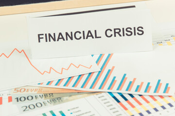 Currencies euro and declining chart. Risk of financial crisis caused by coronavirus