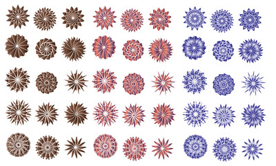 set of colorful , brown,black, red , blue, purple flower vector element on white background	